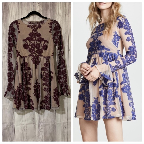 For Love And Lemons Dresses & Skirts - For Love & Lemons | Plum Purple Floral Temecula Bell Sleeve Mini Dress